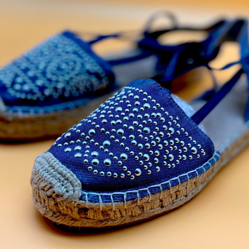 White Mountain Blue Highland Platform Espadrille Denim Sandals Shoes